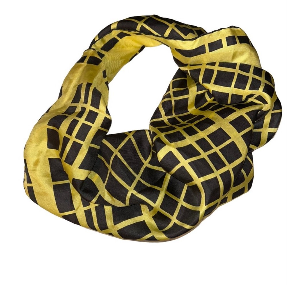 Vintage yellow black squares print 100% silk square scarf 26"
hand rolled